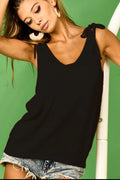 Tie Shoulder Solid Knit Top in Black