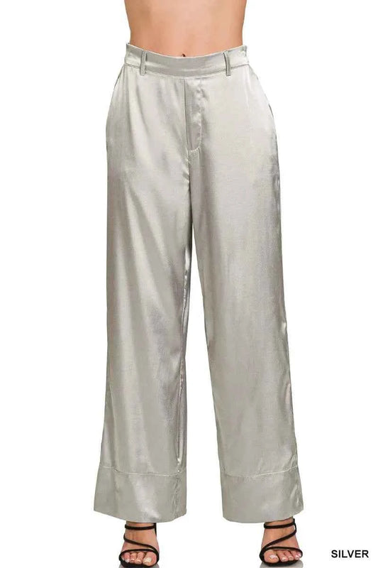 Zenana Wide-Leg Satin Pants
