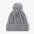 Cable Knit Solid Color Hat with Pompom — Livostyle