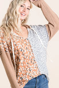 Pullover Popcorn Waffle Knit Hoodie with Kangaroo Pocket