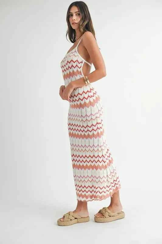 MABLE Lightweight Pointelle Chevron Knit Maxi Dress