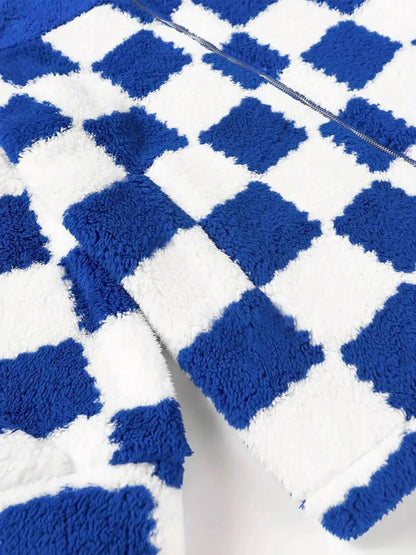 Checkered Fleece Oversized Zip Up Jacket styling — Livostyle