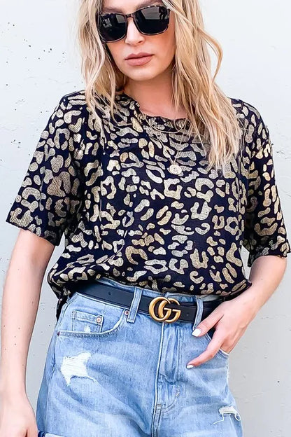 Stylish Leopard Foil-Print Half-Sleeve Summer Sweater — Livostyle