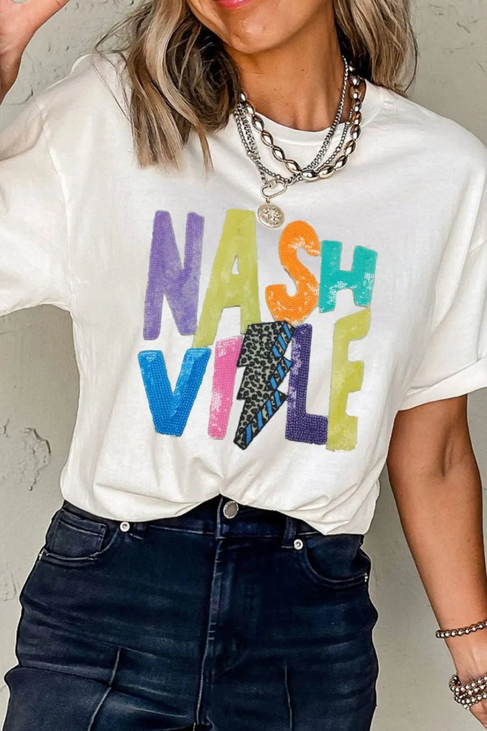 Lightening NASHVILLE Sequin Round Neck T-Shirt – photo 4