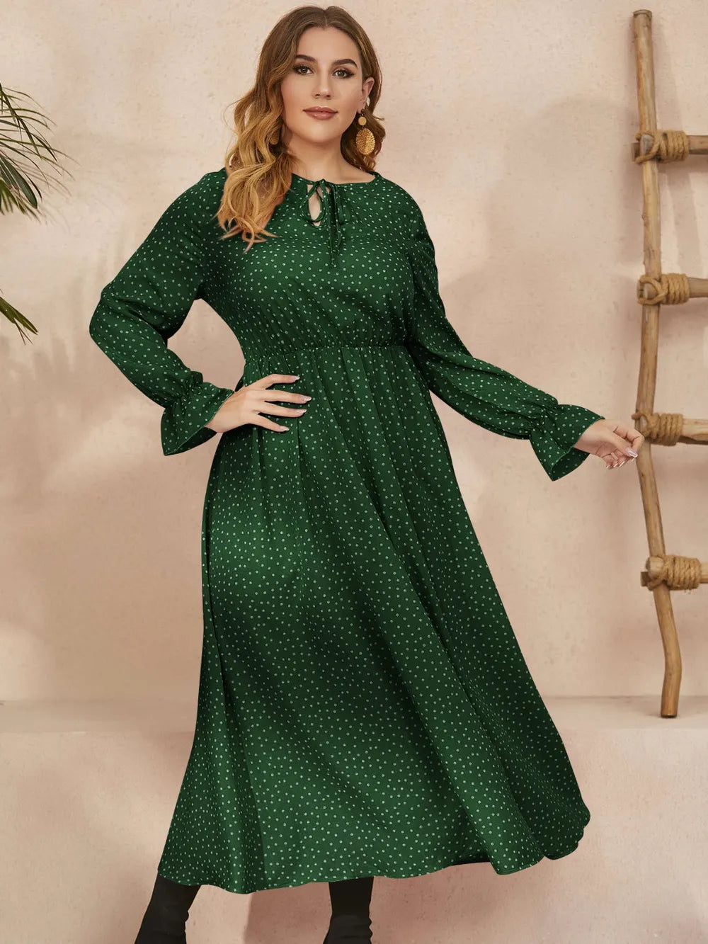 Ruffled Polka Dot Long Sleeve Midi Dress – Plus Size – photo 9