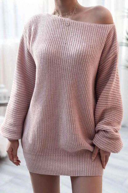 Boat Neck Long Sleeve Mini Sweater Dress — Livostyle