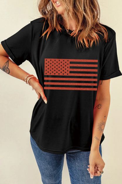 US Flag Round Neck Short Sleeve T-Shirt detail — Livostyle