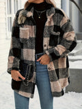 Button Down Collared Neck Plaid Teddy Coat with Pockets — Livostyle