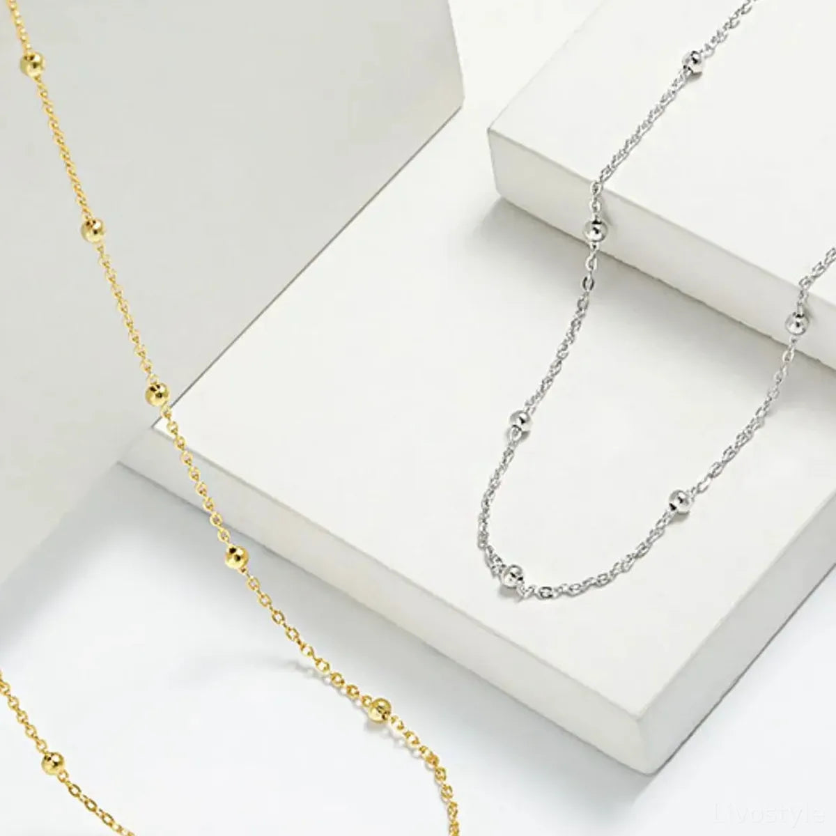 925 Sterling Silver Beaded Necklace — square view — Livostyle