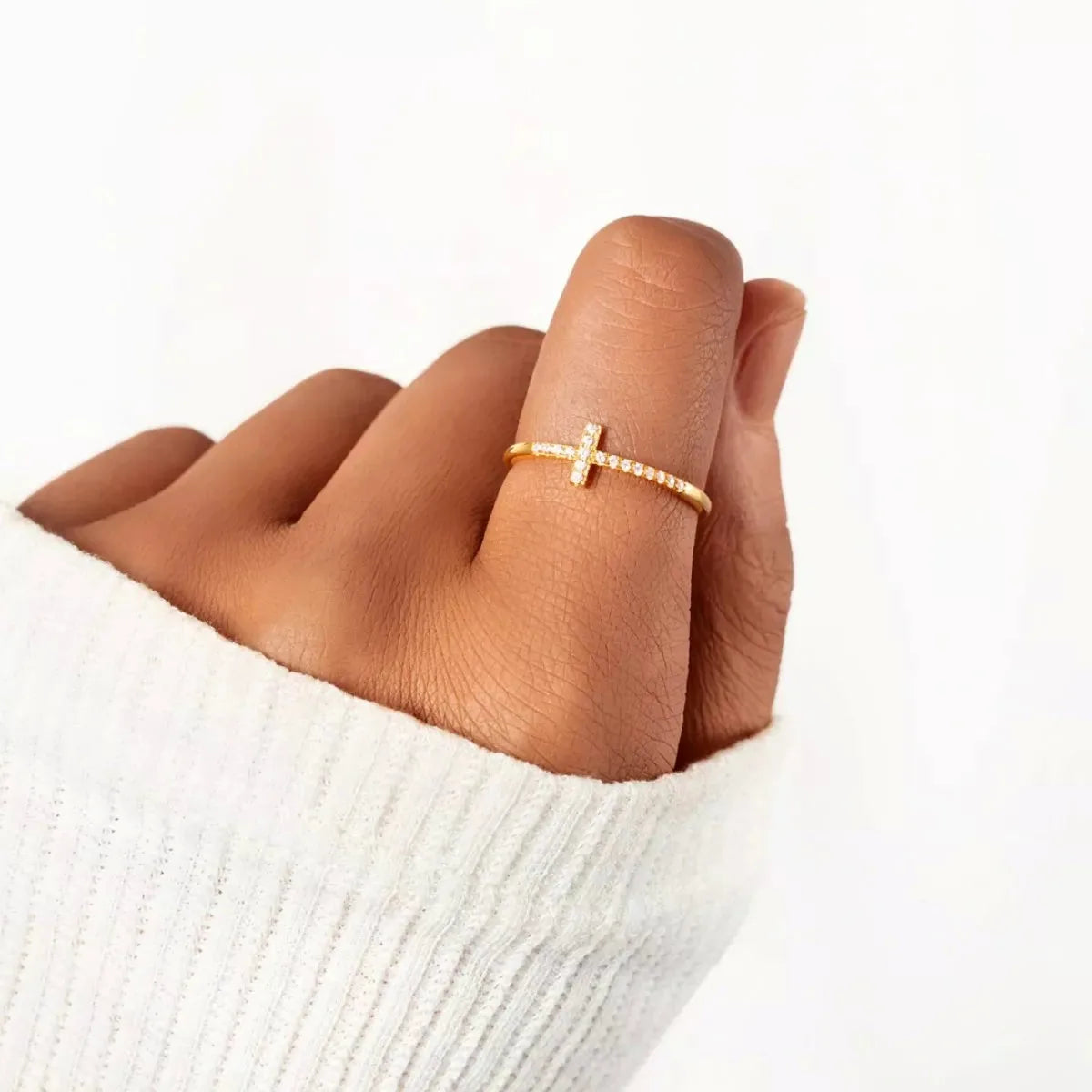 925 Sterling Silver Cross Ring — Dainty Everyday Gold — square view — Livostyle