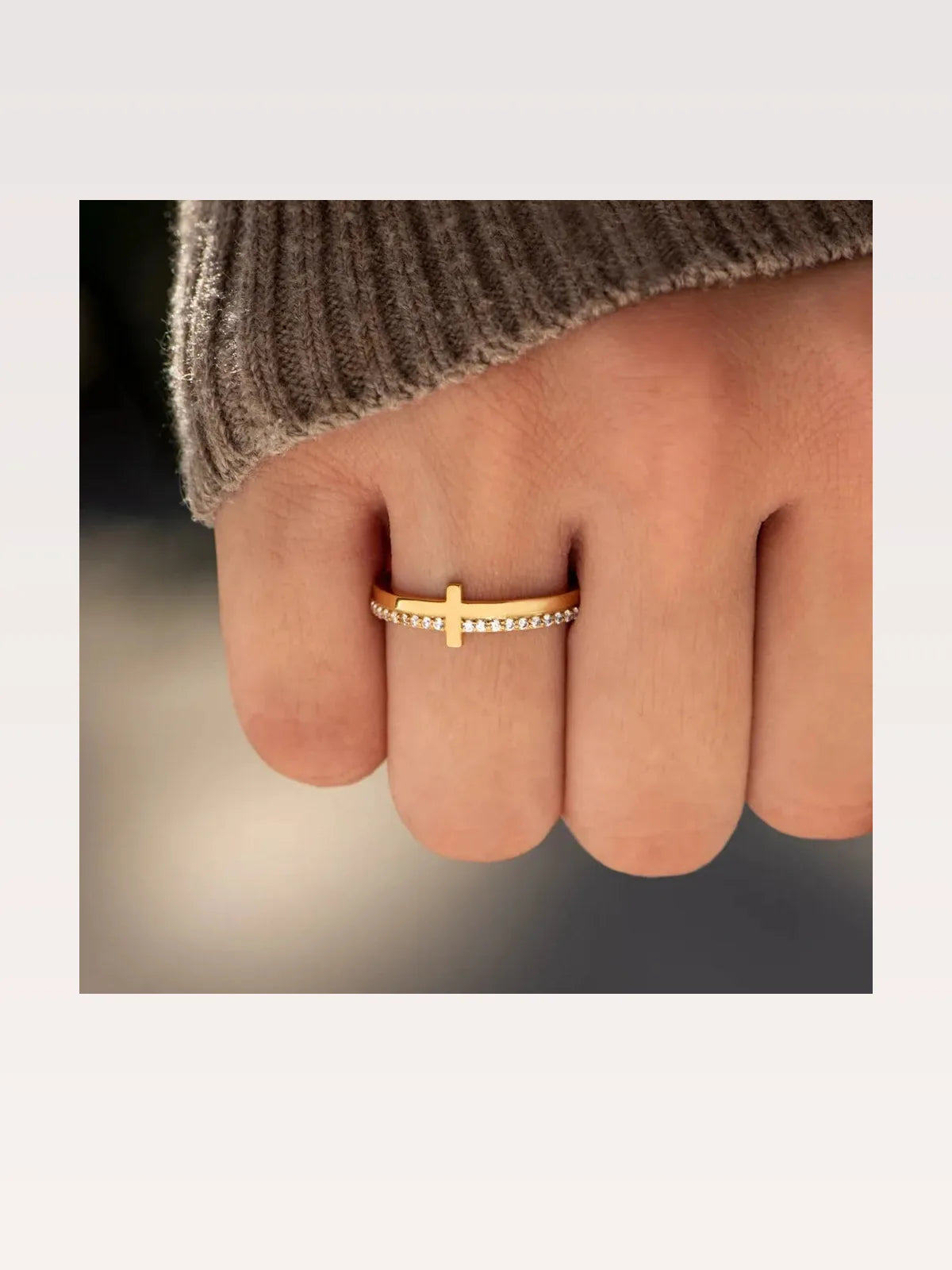 925 Sterling Silver Cross Ring — Dainty Gold Stackable — styled showcase — Livostyle