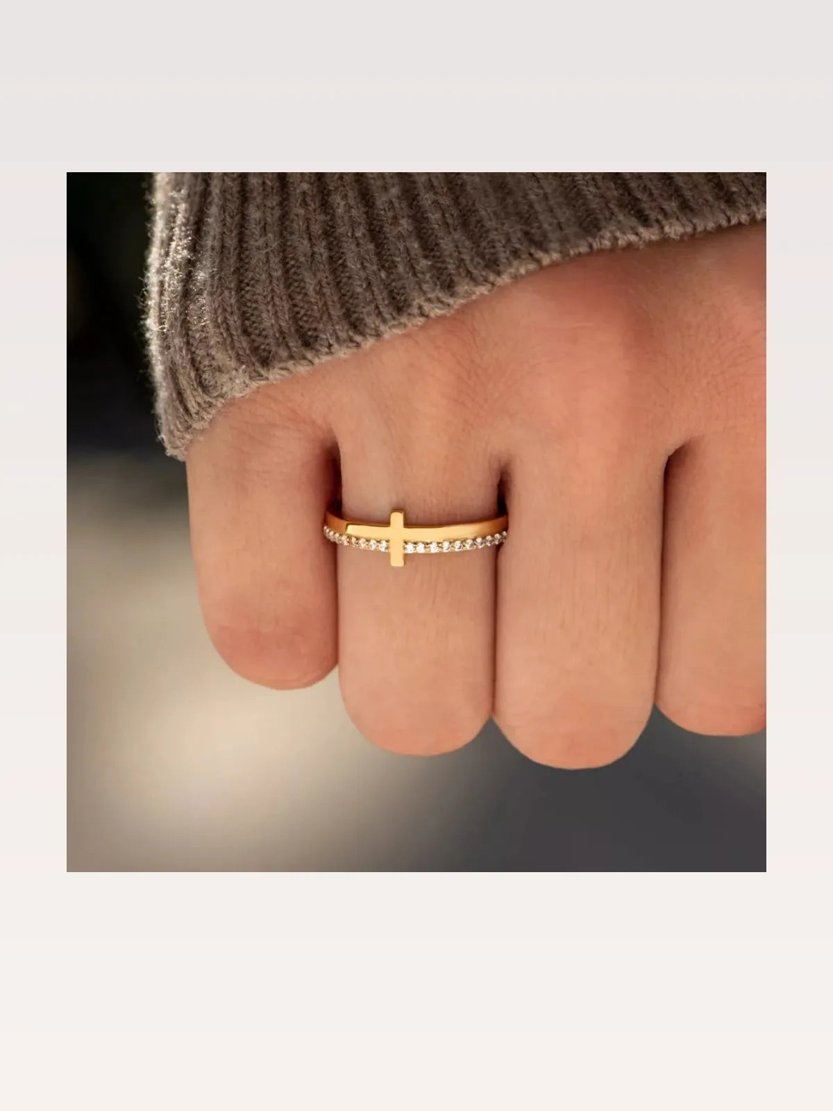 925 Sterling Silver Cross Ring — Dainty Gold Stacking — styled showcase — Livostyle