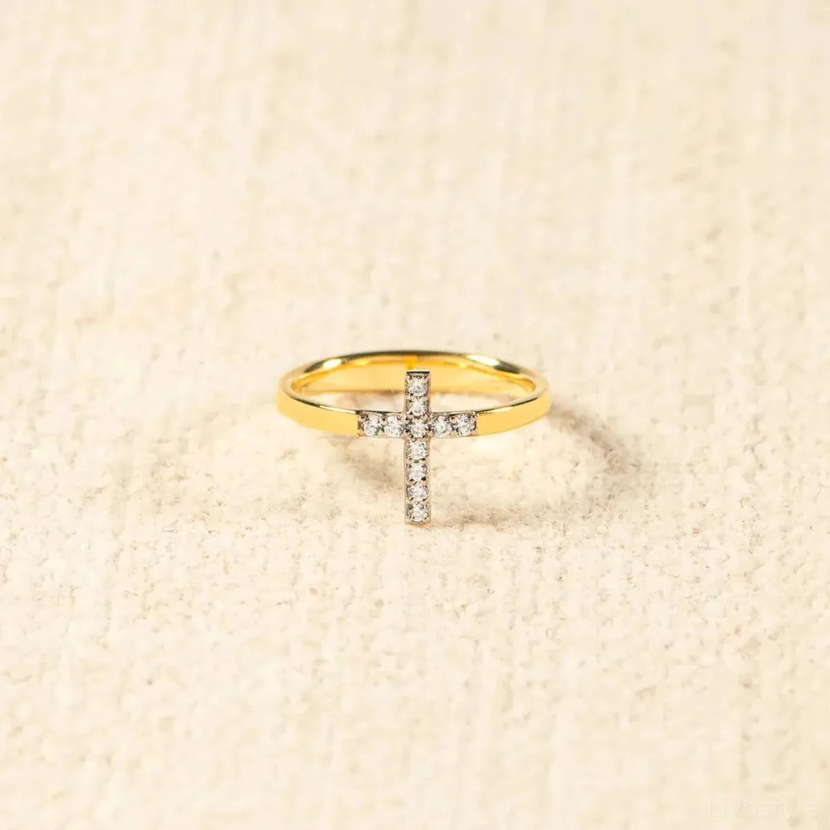 925 Sterling Silver Inlaid Zircon Cross Ring — square view — Livostyle