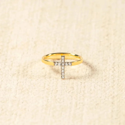 925 Sterling Silver Inlaid Zircon Cross Ring — square view — Livostyle