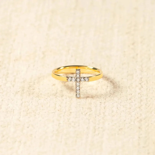 925 Sterling Silver Inlaid Zircon Cross Ring — square view — Livostyle