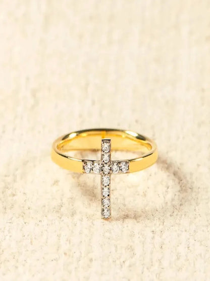 925 Sterling Silver Inlaid Zircon Cross Ring — detail view — Livostyle
