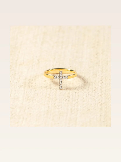 925 Sterling Silver Inlaid Zircon Cross Ring — styled showcase — Livostyle