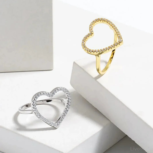925 Sterling Silver Inlaid Zircon Heart Ring — square view — Livostyle