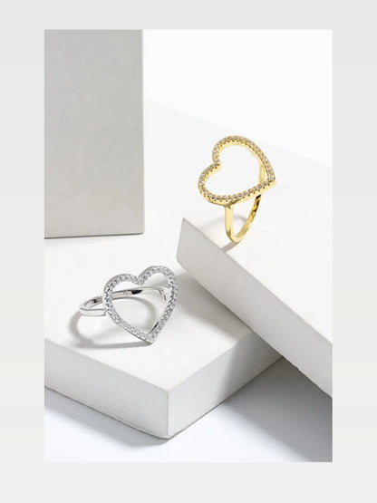 925 Sterling Silver Inlaid Zircon Heart Ring — styled showcase — Livostyle