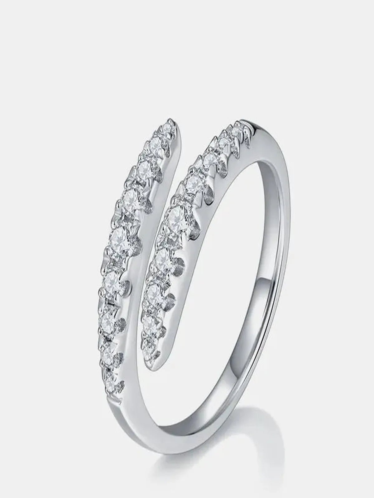 925 Sterling Silver Moissanite Bypass Ring — detail view — Livostyle
