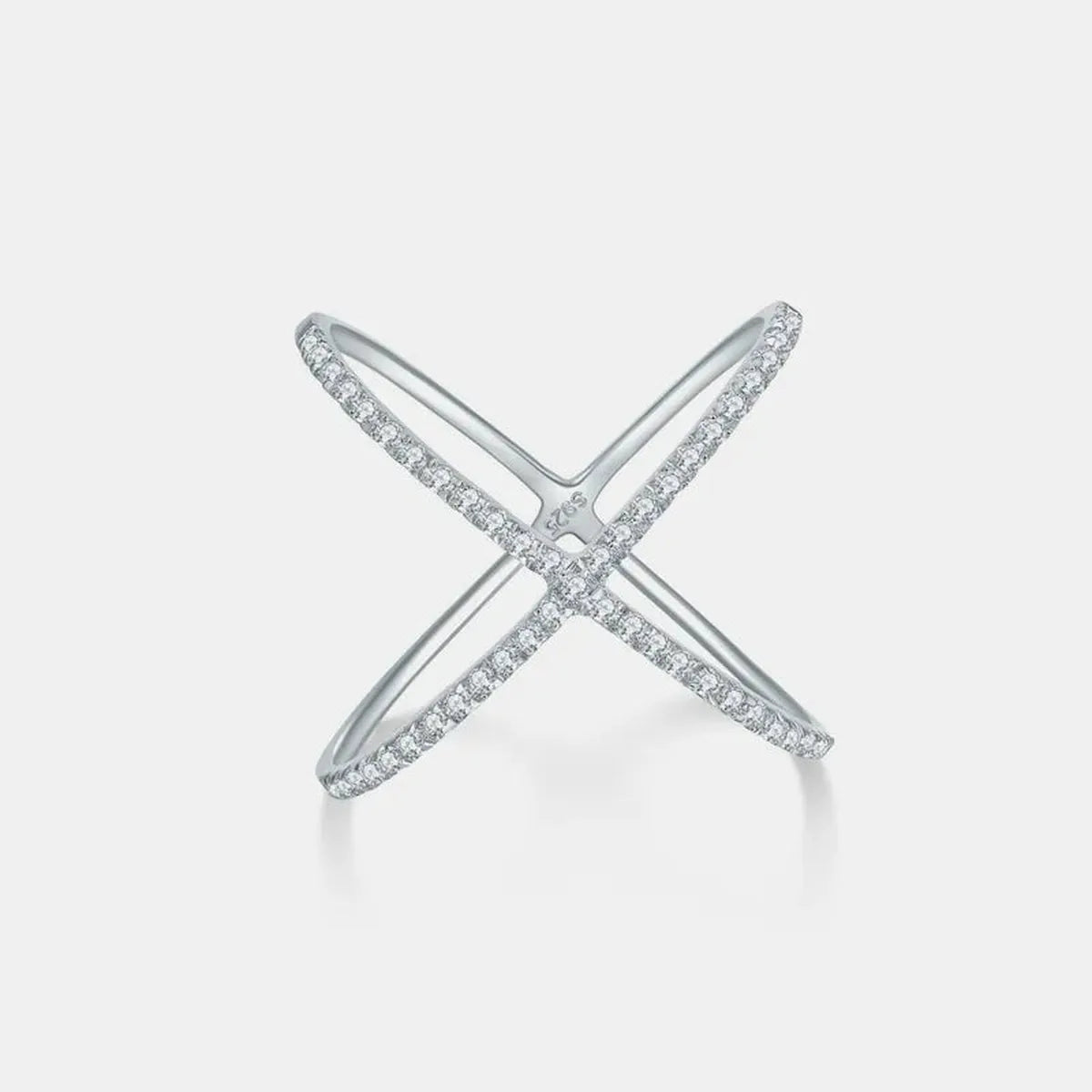925 Sterling Silver Moissanite Crisscross Ring — square view — Livostyle
