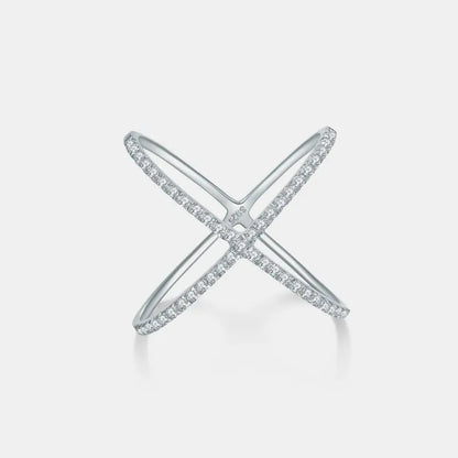 925 Sterling Silver Moissanite Crisscross Ring — square view — Livostyle
