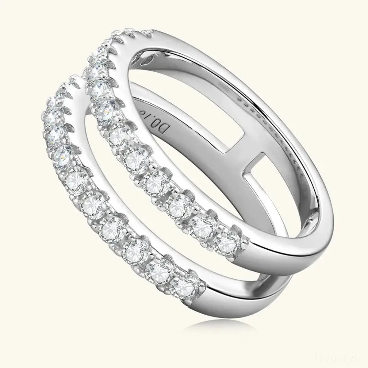 925 Sterling Silver Moissanite Double Layered Ring — square view — Livostyle
