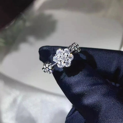 925 Sterling Silver Moissanite Flower Ring — square view — Livostyle