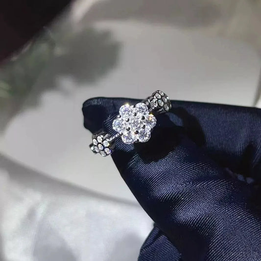925 Sterling Silver Moissanite Flower Ring — square view — Livostyle