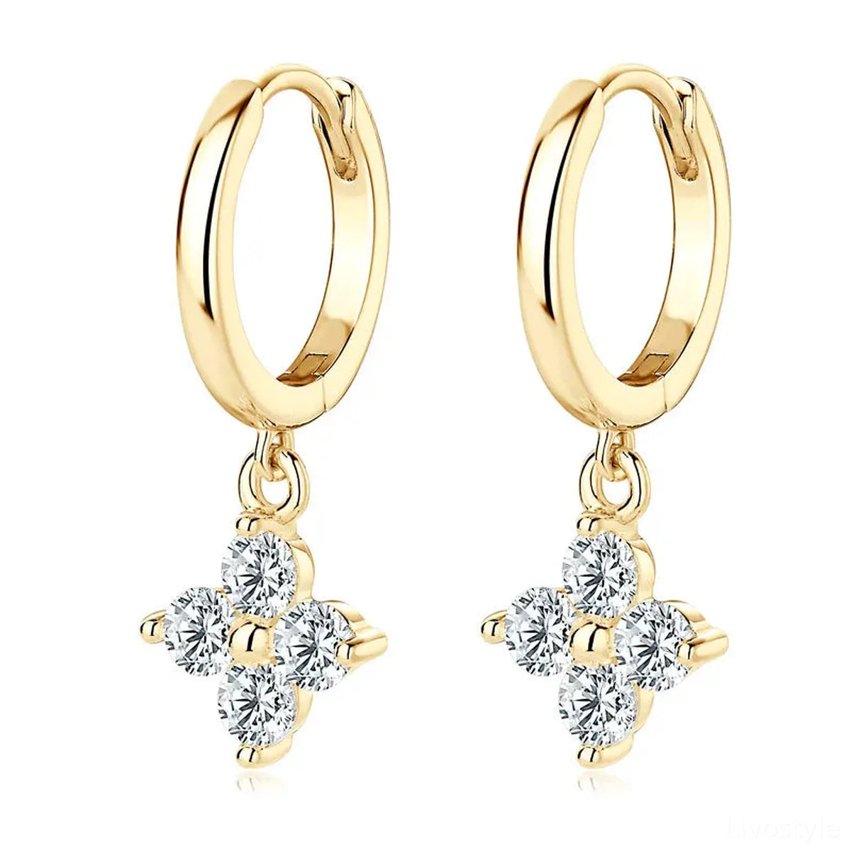 925 Sterling Silver Moissanite Hoop Drop Earrings — square view — Livostyle
