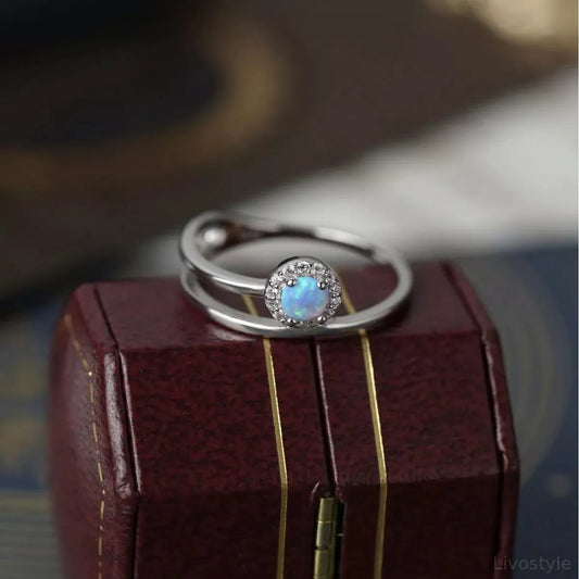 925 Sterling Silver Opal Ring — square view — Livostyle