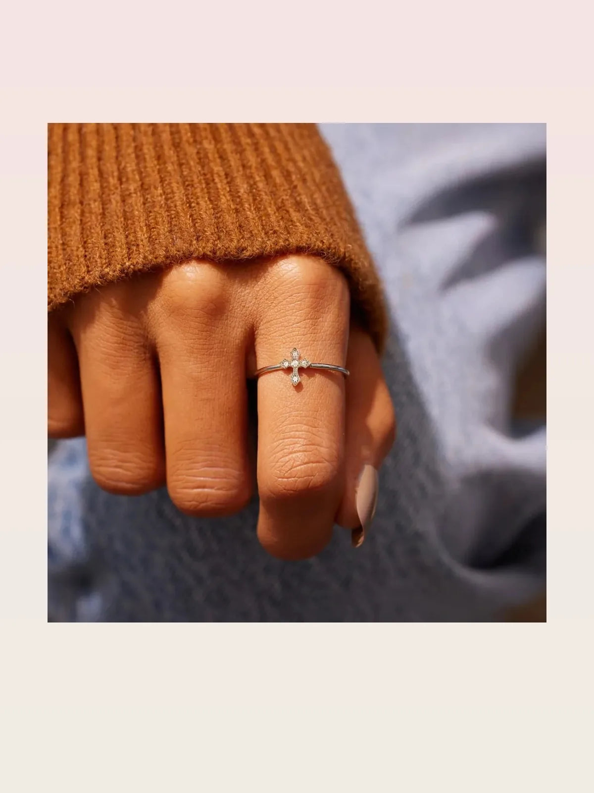 925 Sterling Silver Zircon Cross Ring — styled showcase — Livostyle
