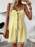 Tie-Front Textured Romper with Tassel Hem — Livostyle