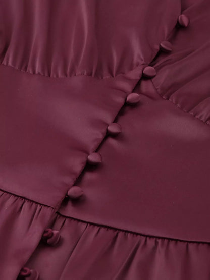 V-Neck Puff Sleeve Button-Down Midi Dress – photo 10