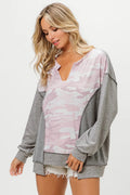 Camo & Color Block French Terry Top: Trendy & Comfortable — Livostyle