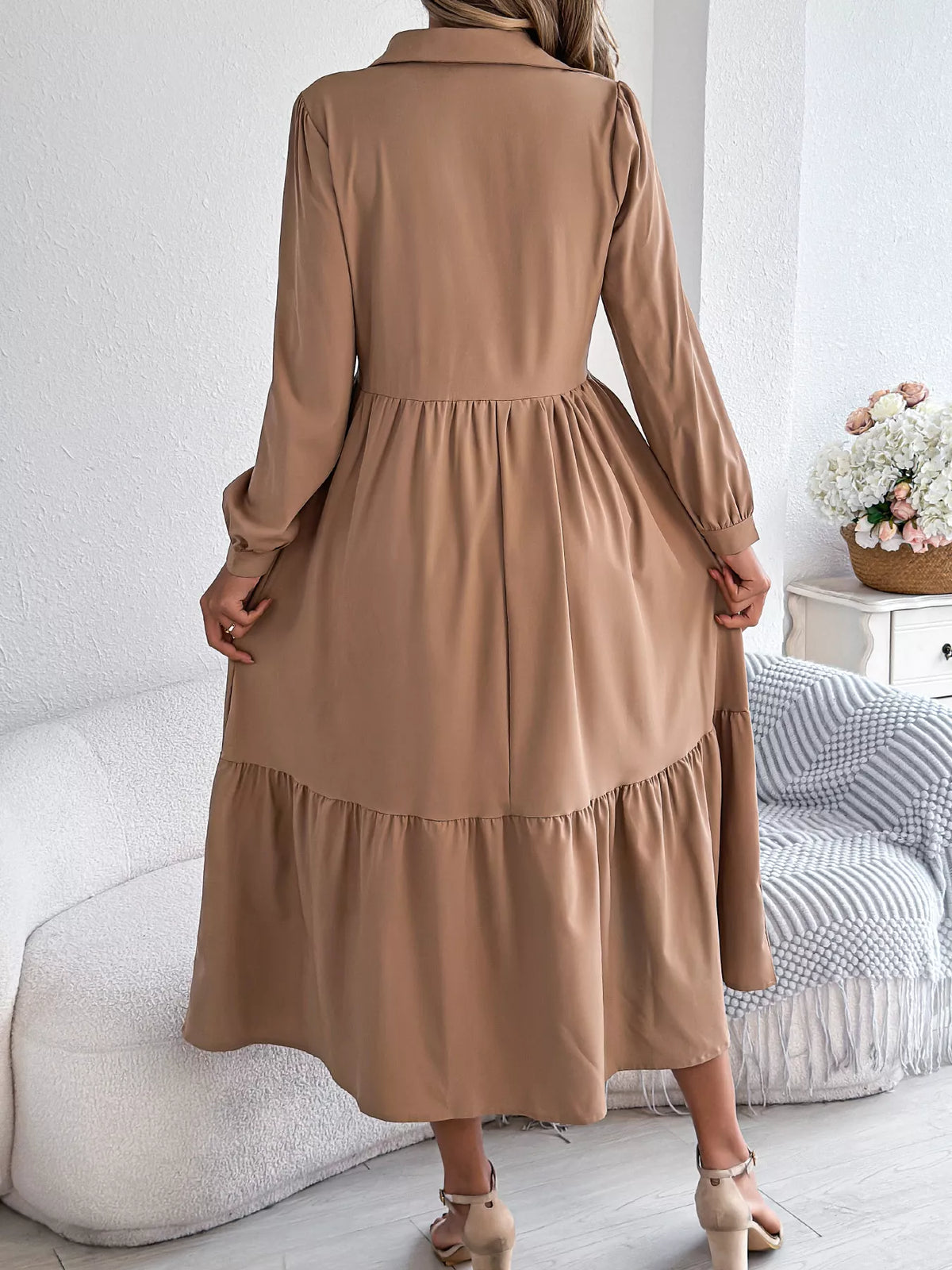 Long Sleeve Tiered Button-Front Midi Dress – photo 21