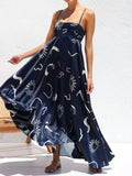 Printed Spaghetti Strap Maxi Dress in Dark Navy