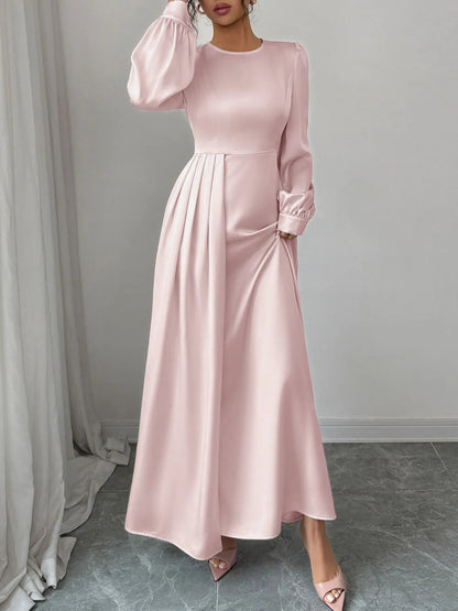 Long Sleeve Satin Maxi Dress with Slit