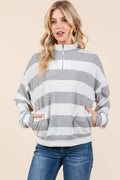 Striped Quarter-Zip Sweatshirt with Drop Shoulder Design — Livostyle