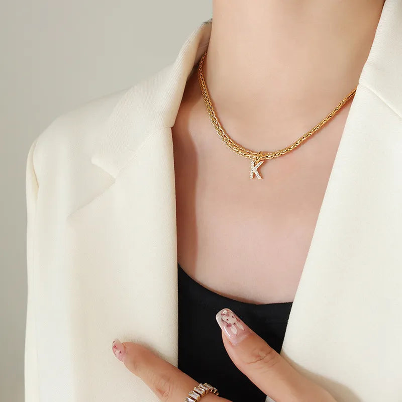 Brass Inlaid Zircon Letter Pendant Necklace — Livostyle