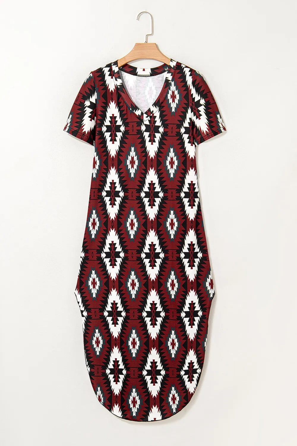 Aztec Print V-Neck Midi Dress with Split Hem – photo 16