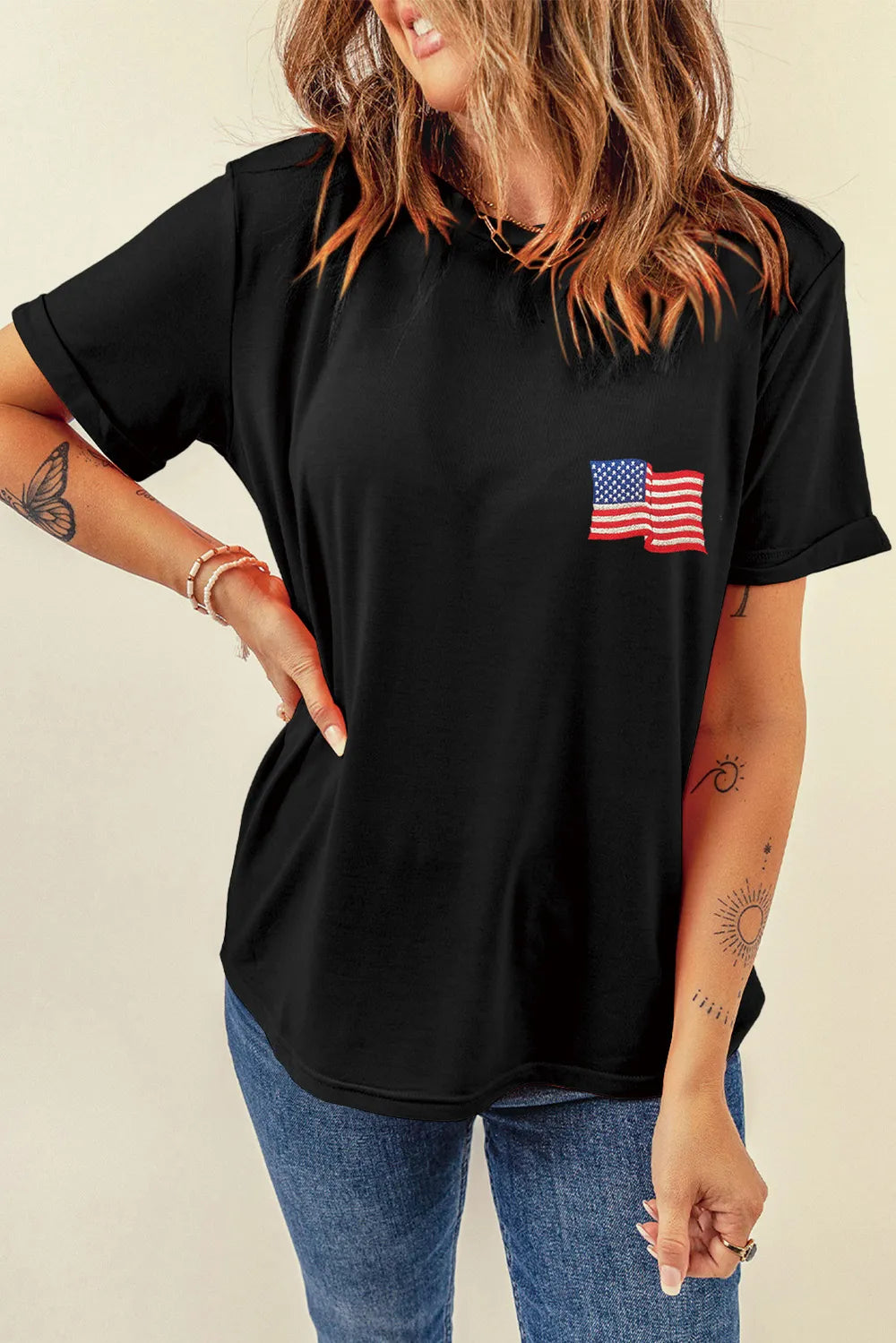US Flag Round Neck Short Sleeve T-Shirt — Livostyle