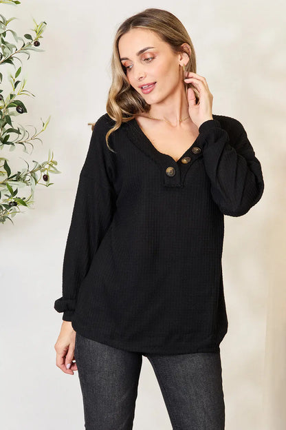 Buttoned long-sleeve blouse in soft stretch woven — Livostyle