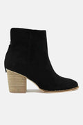 Suede Point Toe Ankle Booties with Mid Heel in Black