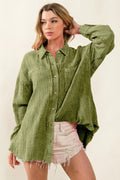 Casual Mineral-Washed Loose Fit Shirt with Raw Edge Detailing — Livostyle