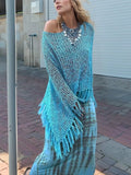 Tassel Boat Neck Knit Shawl — Livostyle