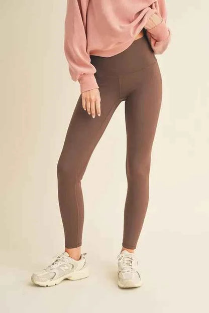 Coffee brown fleece lined high waisted leggings