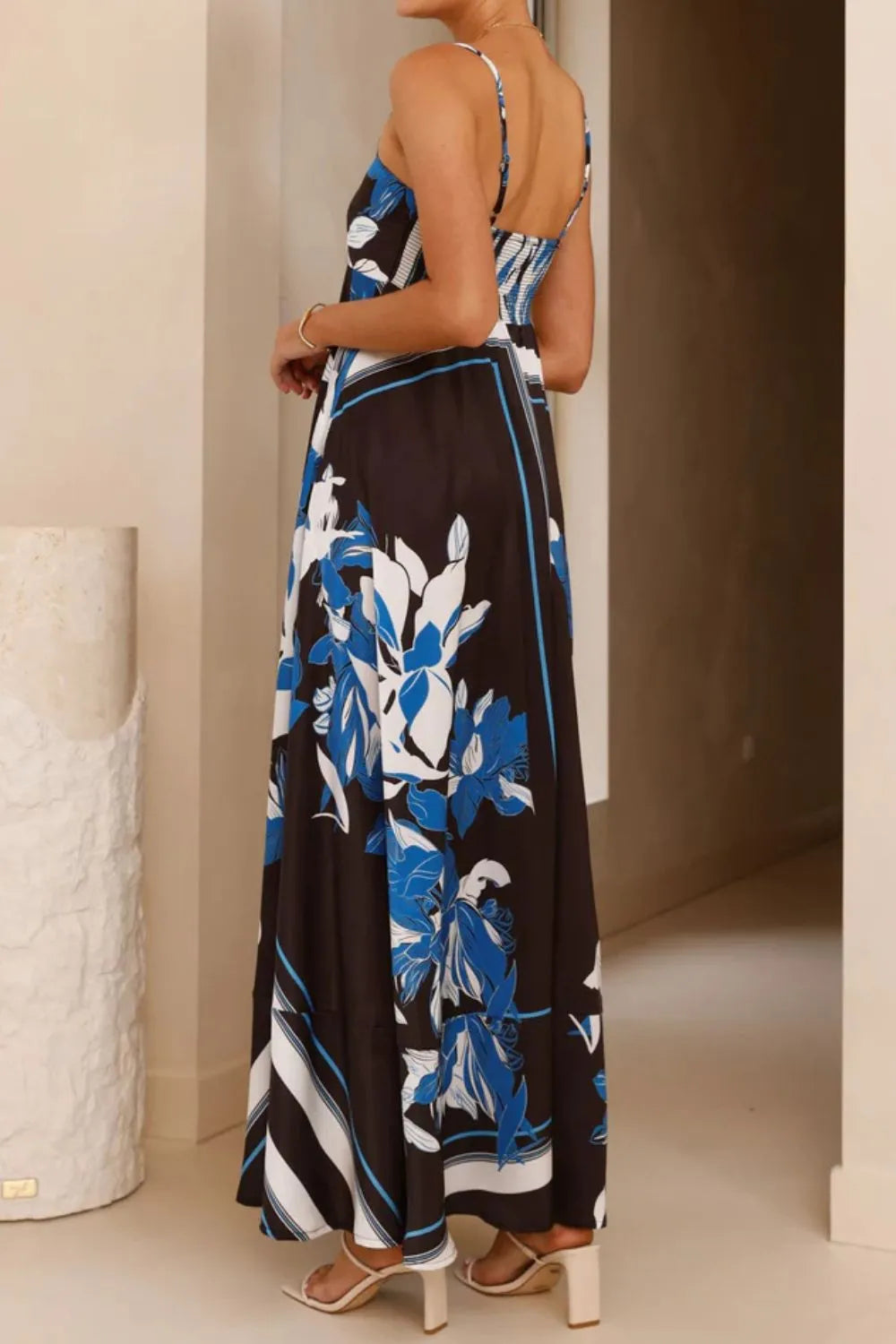 Printed Square Neck Cami Maxi Dress with Slit and Tie – photo 3