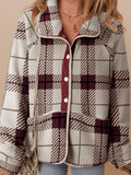 Plaid Buttoned Stand Collar Fleece Jacket — Livostyle