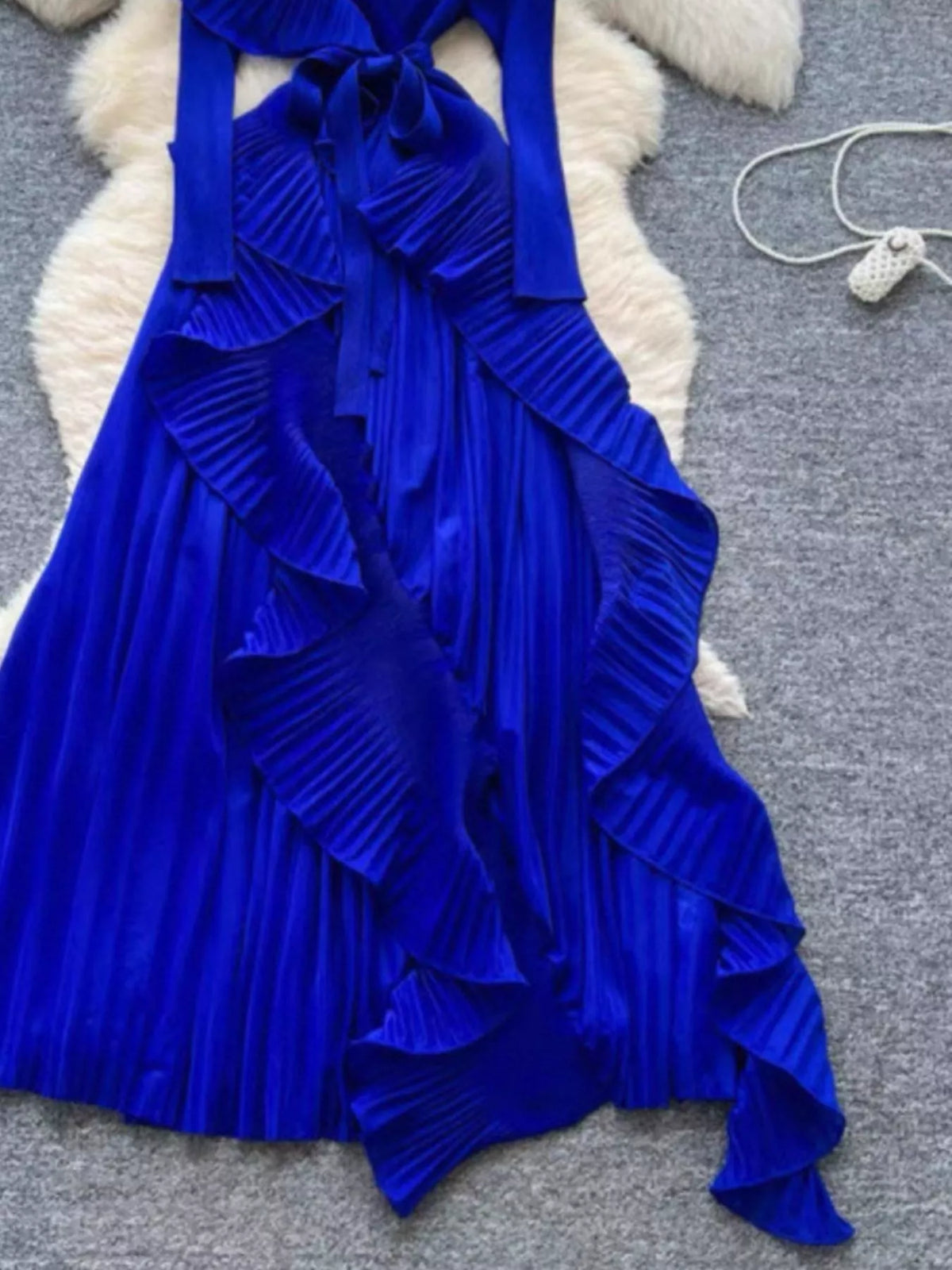 Ruffle Trim Pleated Midi Dress with Tie Detail – photo 5